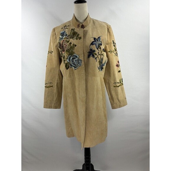 Bagatelle Jackets & Blazers - Bagatelle Suede Jacket Tan 14 Embroidered Boho Lined
